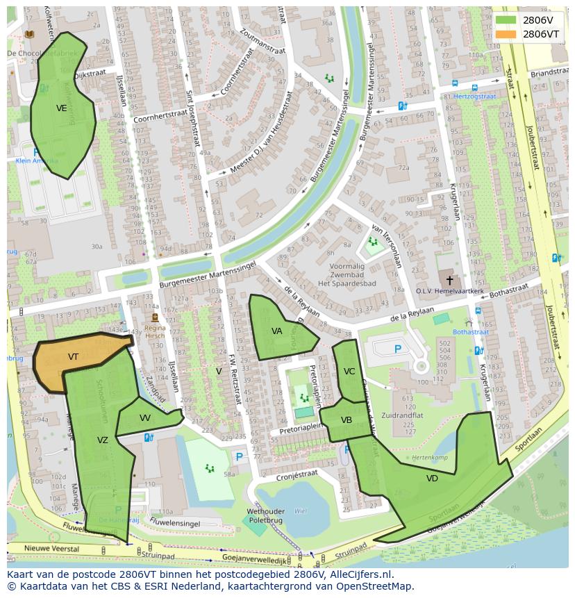 Afbeelding van het postcodegebied 2806 VT op de kaart.