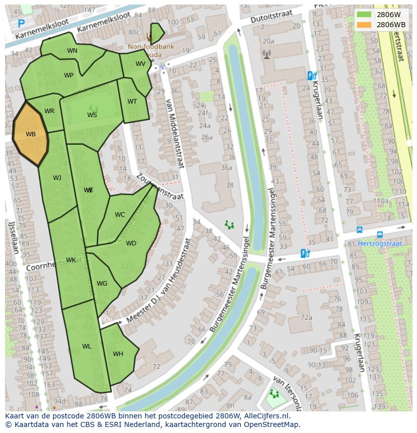 Afbeelding van het postcodegebied 2806 WB op de kaart.