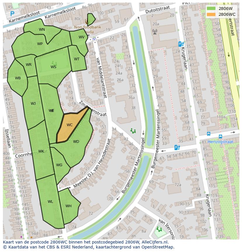 Afbeelding van het postcodegebied 2806 WC op de kaart.