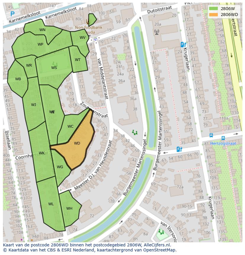 Afbeelding van het postcodegebied 2806 WD op de kaart.