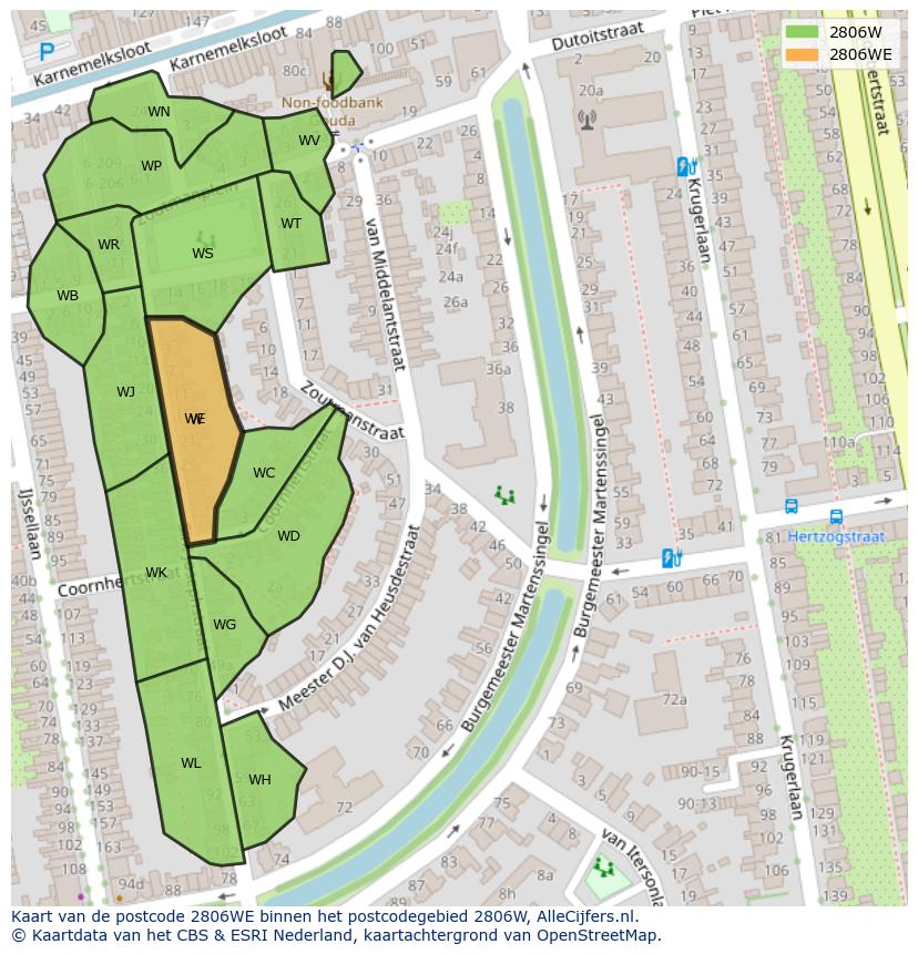 Afbeelding van het postcodegebied 2806 WE op de kaart.