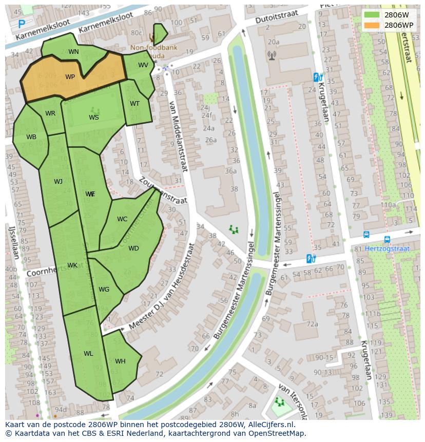 Afbeelding van het postcodegebied 2806 WP op de kaart.