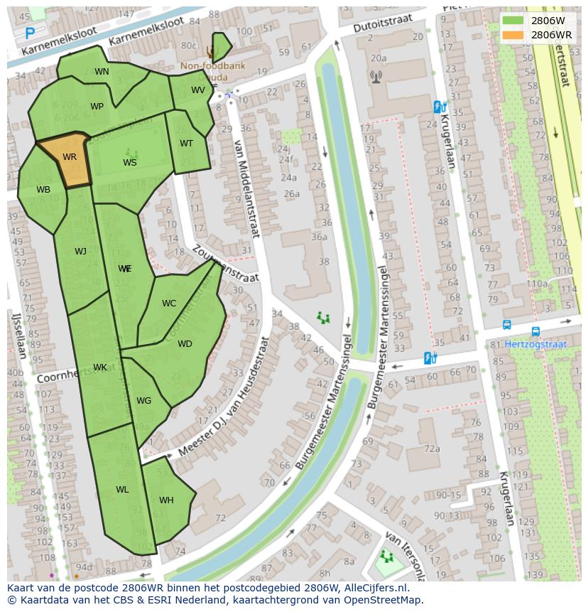 Afbeelding van het postcodegebied 2806 WR op de kaart.