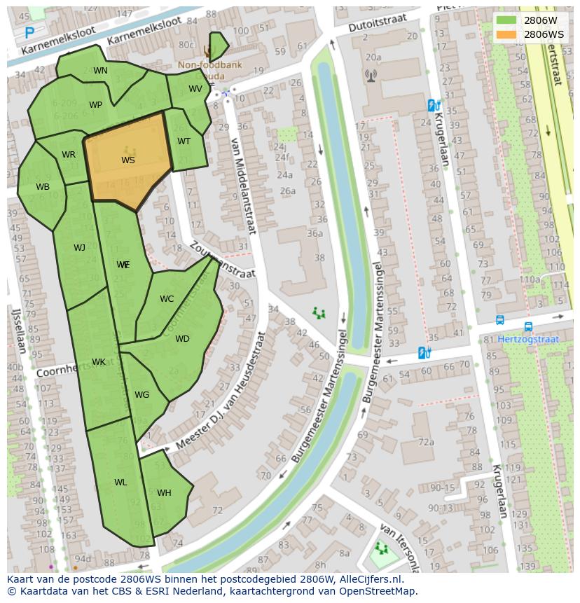 Afbeelding van het postcodegebied 2806 WS op de kaart.