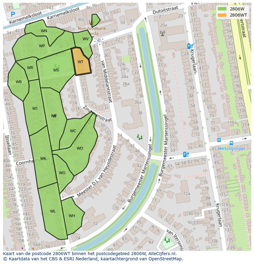 Afbeelding van het postcodegebied 2806 WT op de kaart.