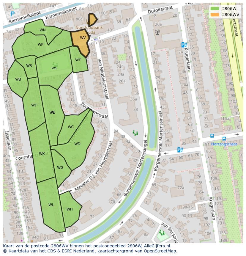 Afbeelding van het postcodegebied 2806 WV op de kaart.