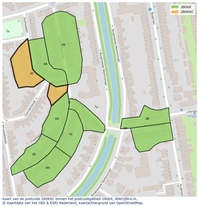 Afbeelding van het postcodegebied 2806 XC op de kaart.