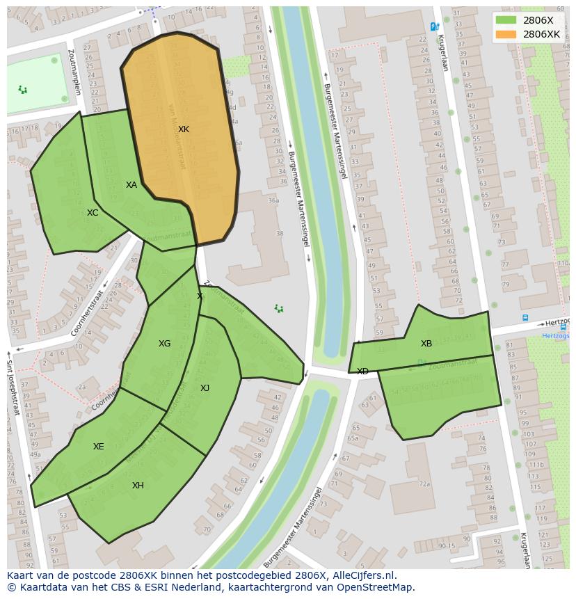 Afbeelding van het postcodegebied 2806 XK op de kaart.