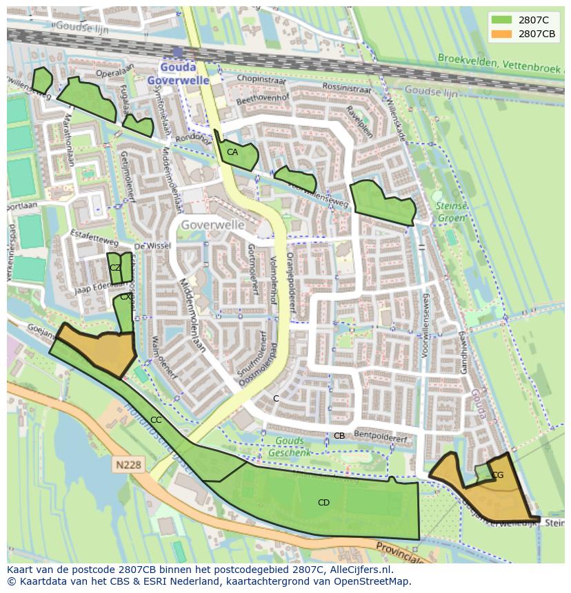 Afbeelding van het postcodegebied 2807 CB op de kaart.