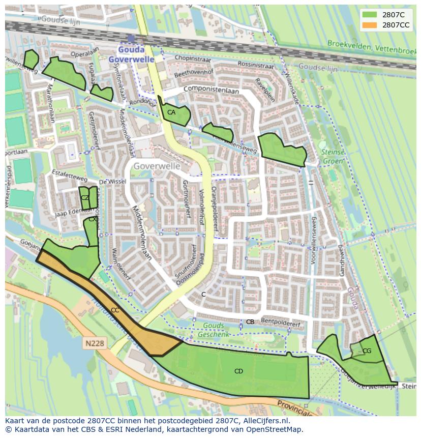 Afbeelding van het postcodegebied 2807 CC op de kaart.