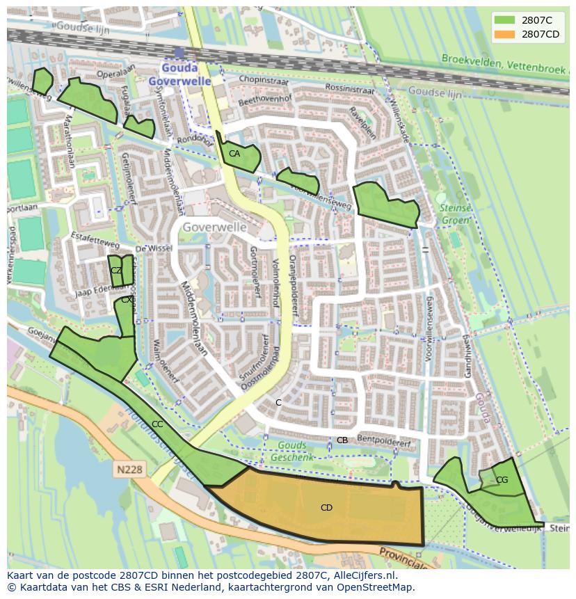 Afbeelding van het postcodegebied 2807 CD op de kaart.