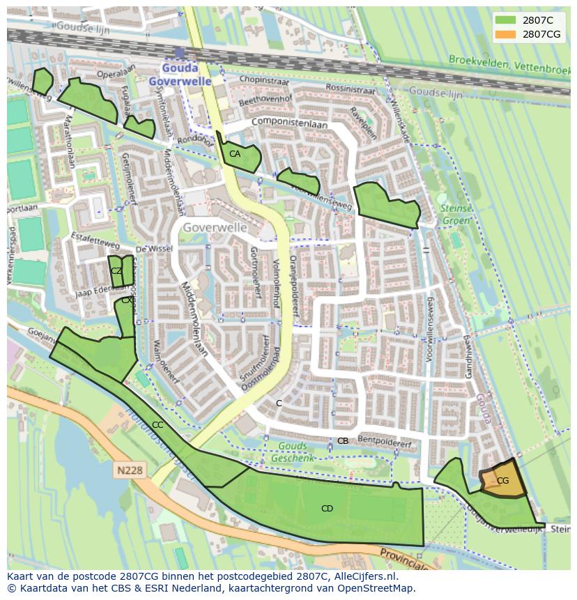 Afbeelding van het postcodegebied 2807 CG op de kaart.