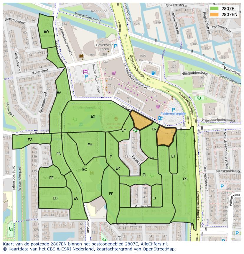 Afbeelding van het postcodegebied 2807 EN op de kaart.
