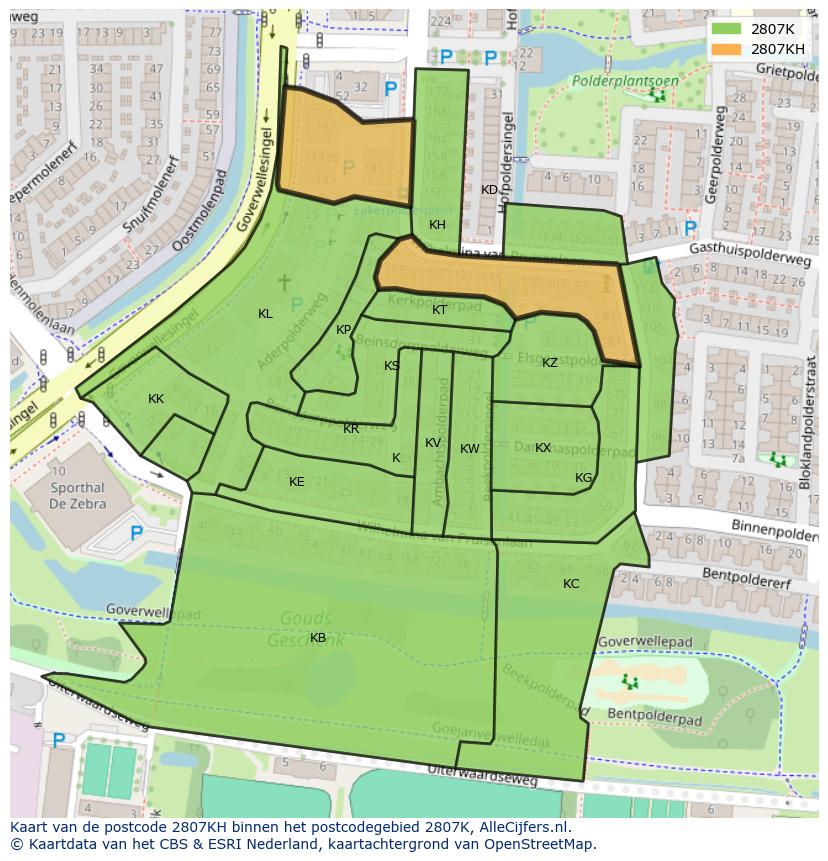 Afbeelding van het postcodegebied 2807 KH op de kaart.