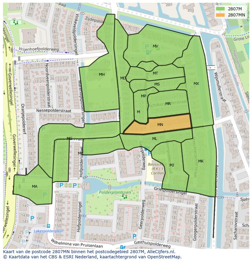 Afbeelding van het postcodegebied 2807 MN op de kaart.