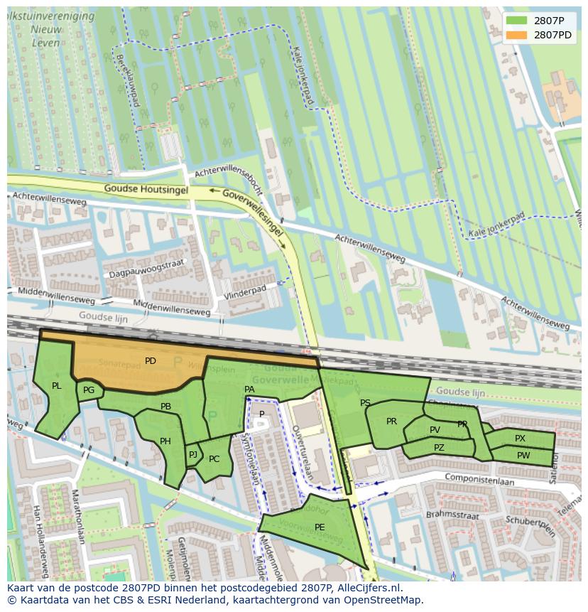 Afbeelding van het postcodegebied 2807 PD op de kaart.