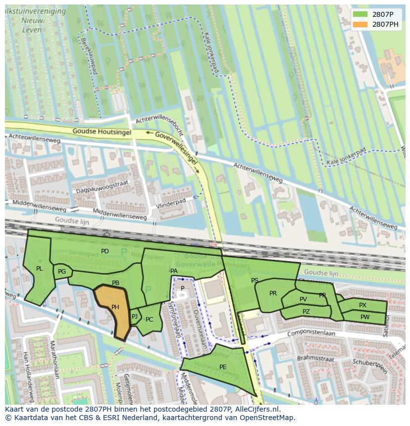 Afbeelding van het postcodegebied 2807 PH op de kaart.