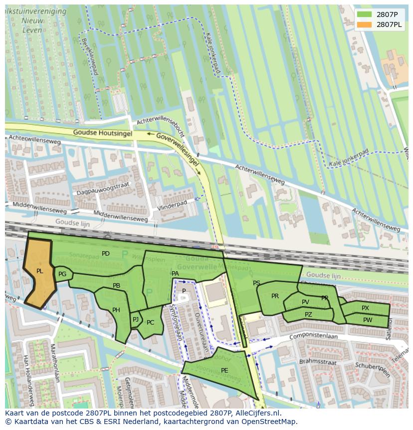 Afbeelding van het postcodegebied 2807 PL op de kaart.