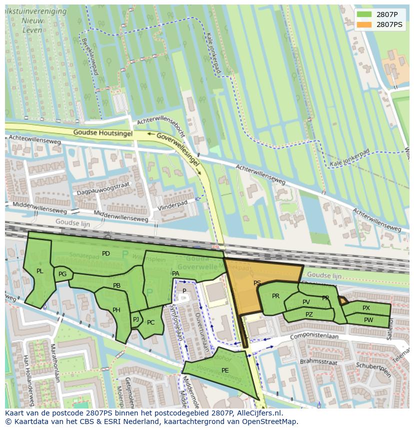 Afbeelding van het postcodegebied 2807 PS op de kaart.