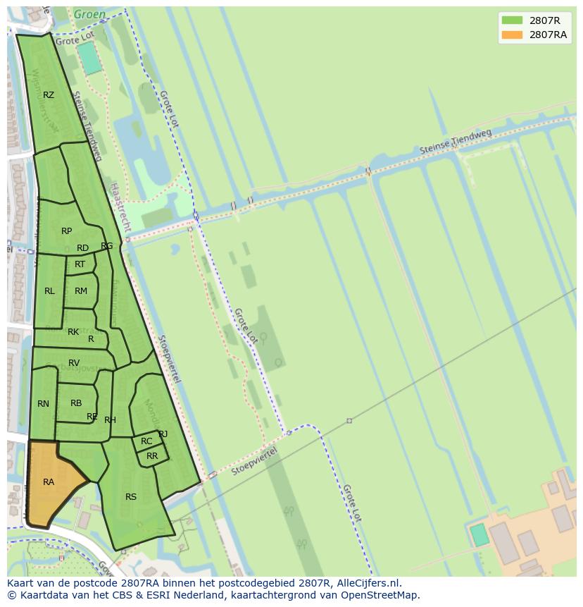 Afbeelding van het postcodegebied 2807 RA op de kaart.