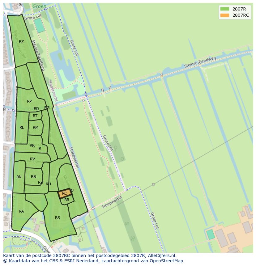 Afbeelding van het postcodegebied 2807 RC op de kaart.