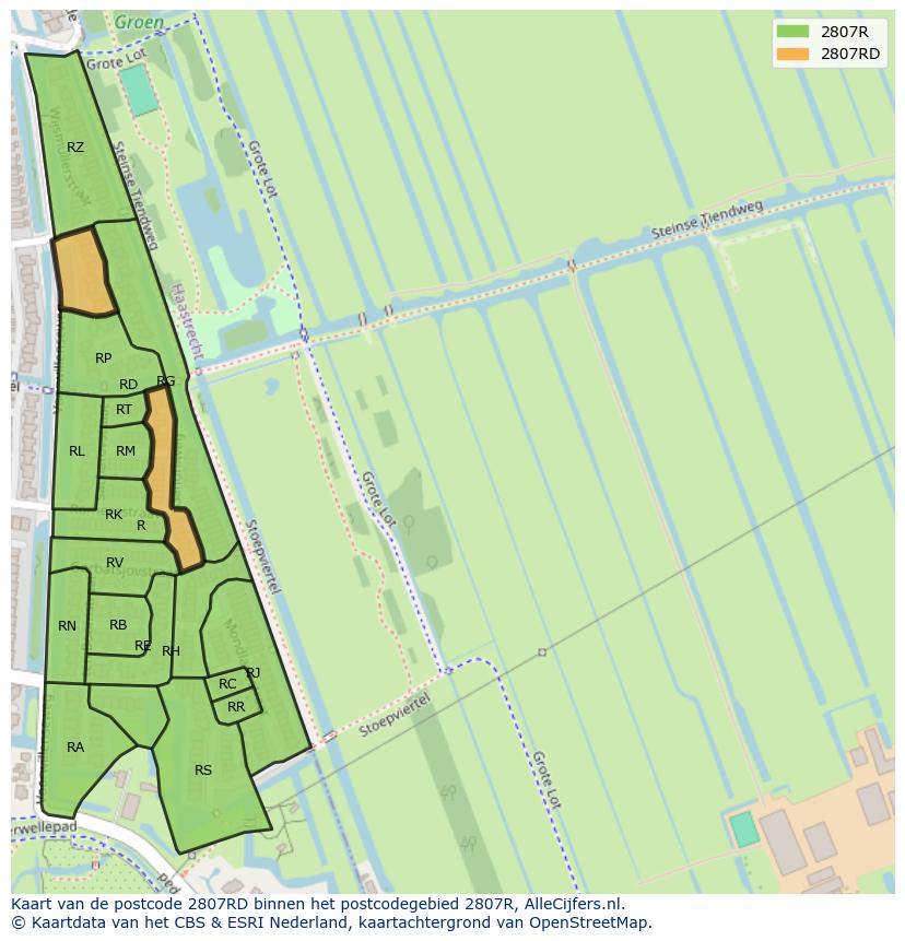 Afbeelding van het postcodegebied 2807 RD op de kaart.