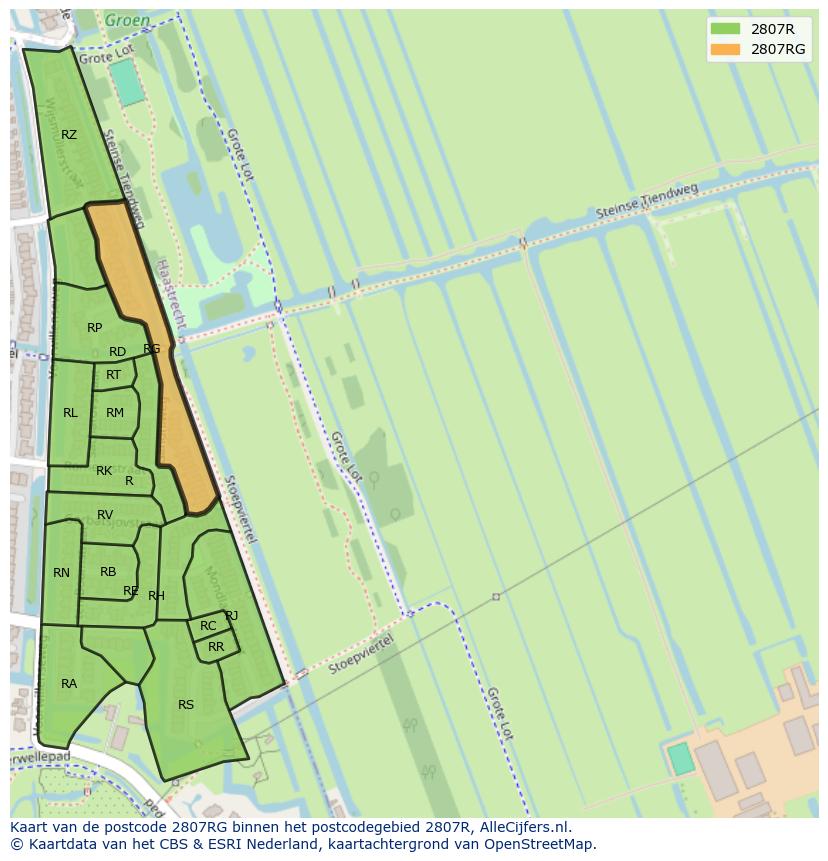 Afbeelding van het postcodegebied 2807 RG op de kaart.