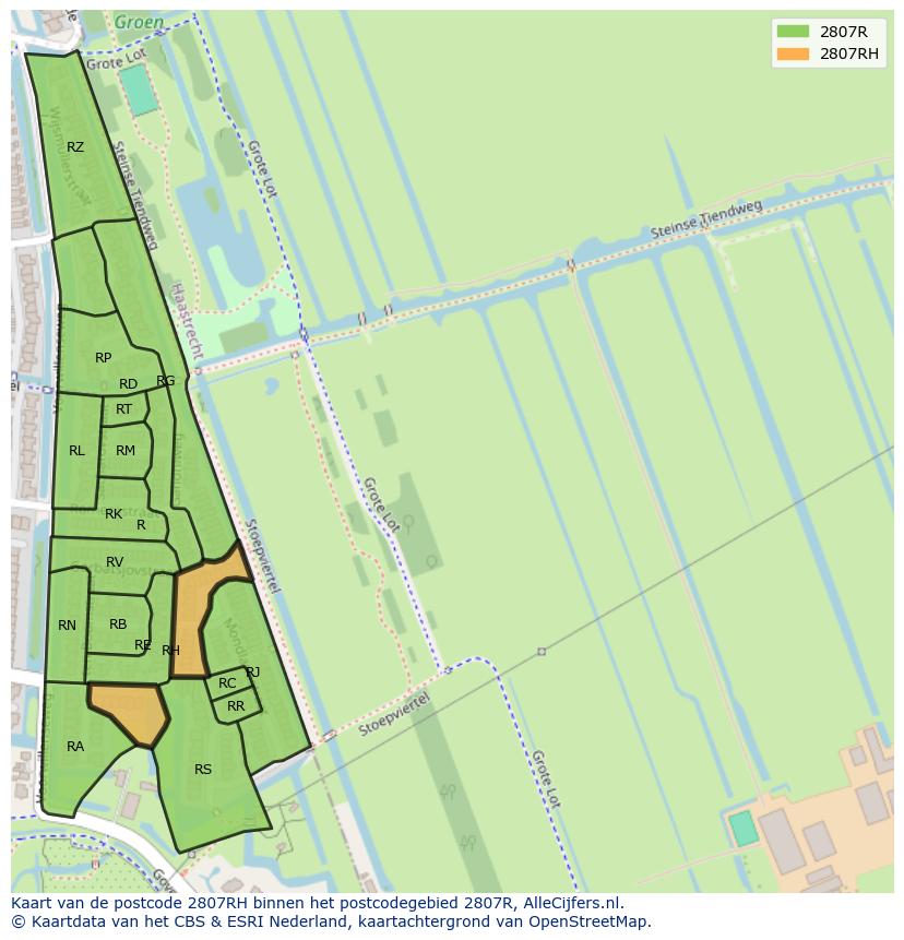 Afbeelding van het postcodegebied 2807 RH op de kaart.