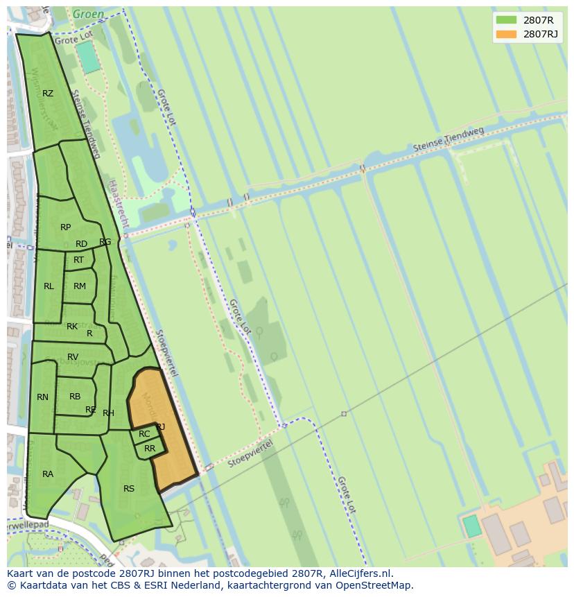 Afbeelding van het postcodegebied 2807 RJ op de kaart.