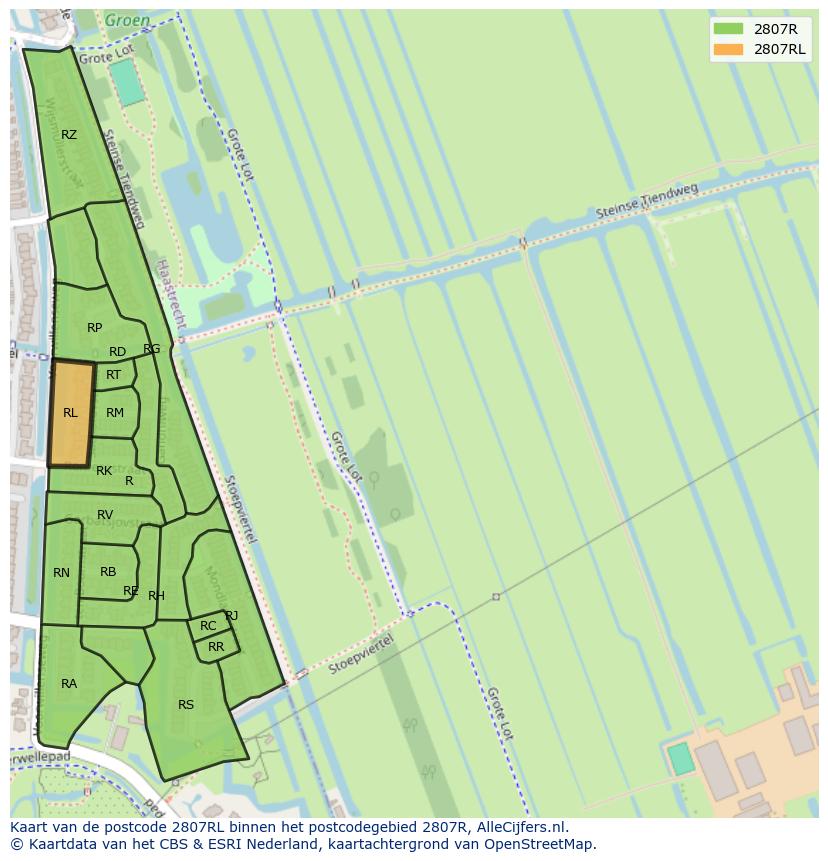 Afbeelding van het postcodegebied 2807 RL op de kaart.
