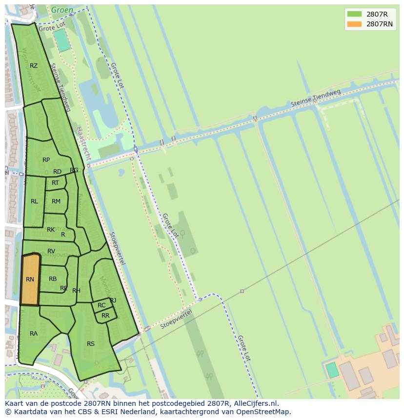 Afbeelding van het postcodegebied 2807 RN op de kaart.