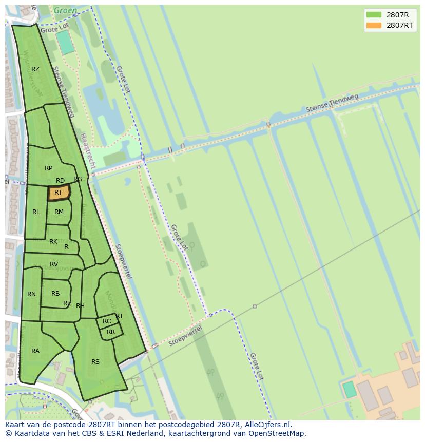 Afbeelding van het postcodegebied 2807 RT op de kaart.