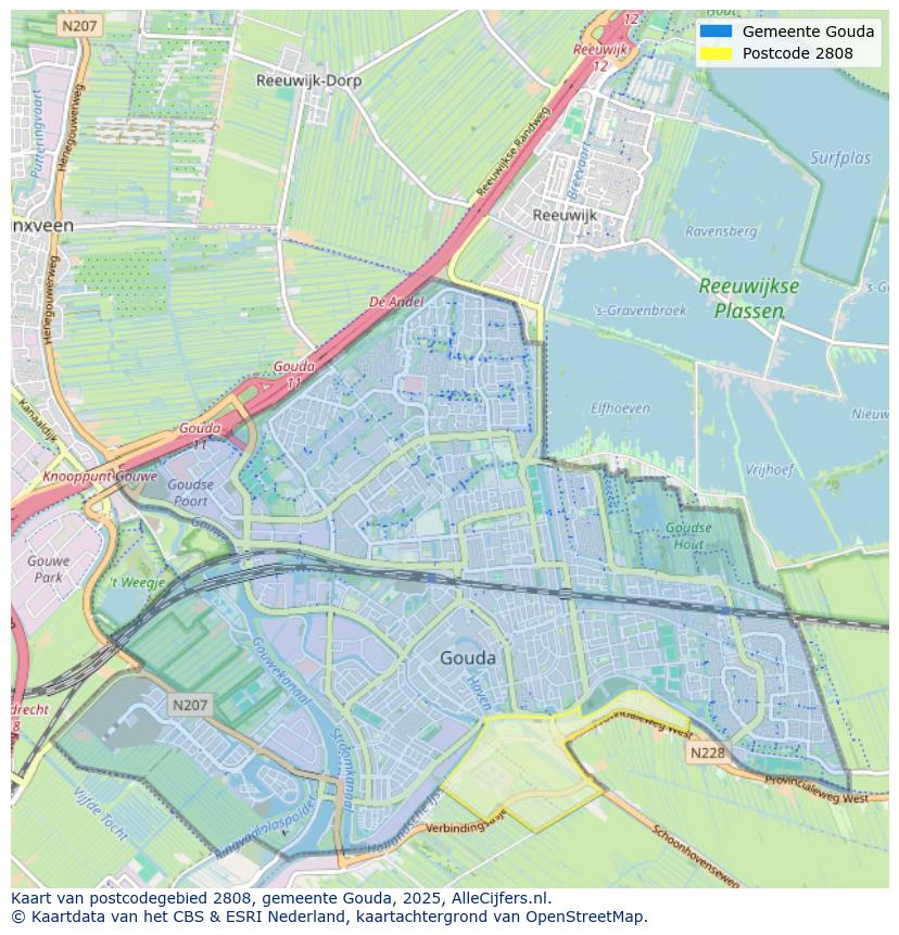 Afbeelding van het postcodegebied 2808 op de kaart.