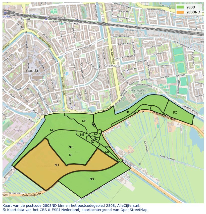 Afbeelding van het postcodegebied 2808 ND op de kaart.