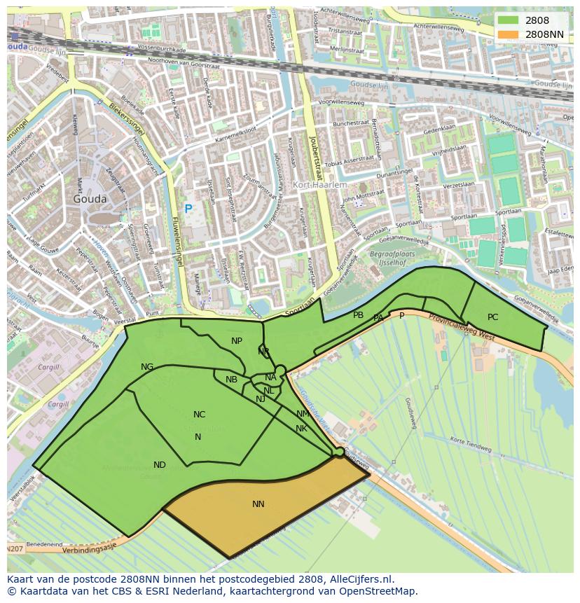 Afbeelding van het postcodegebied 2808 NN op de kaart.
