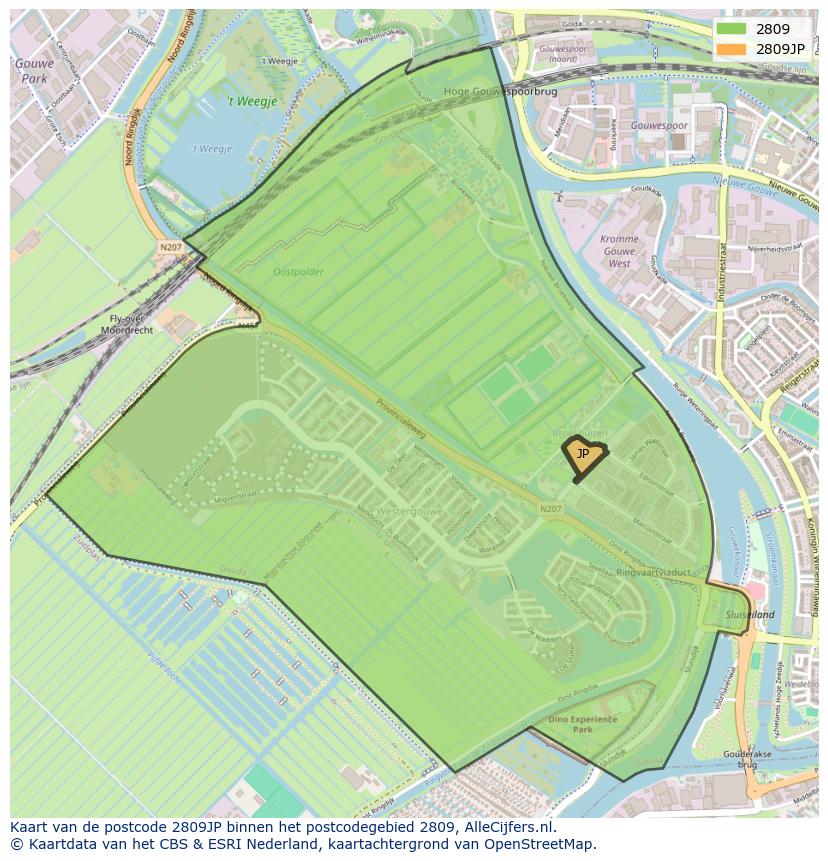 Afbeelding van het postcodegebied 2809 JP op de kaart.