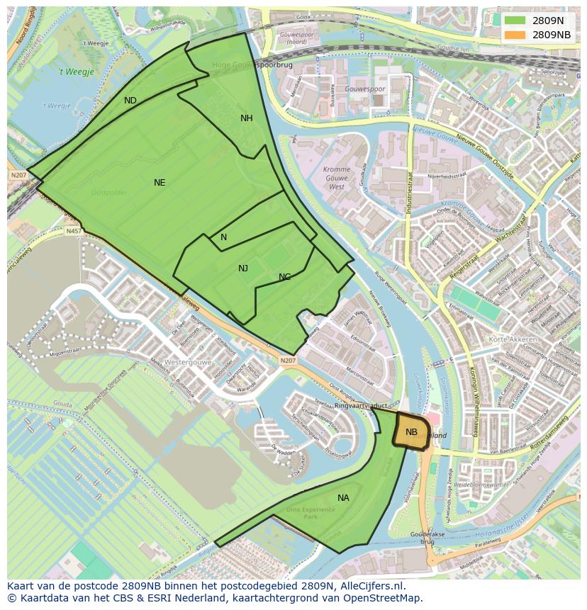 Afbeelding van het postcodegebied 2809 NB op de kaart.