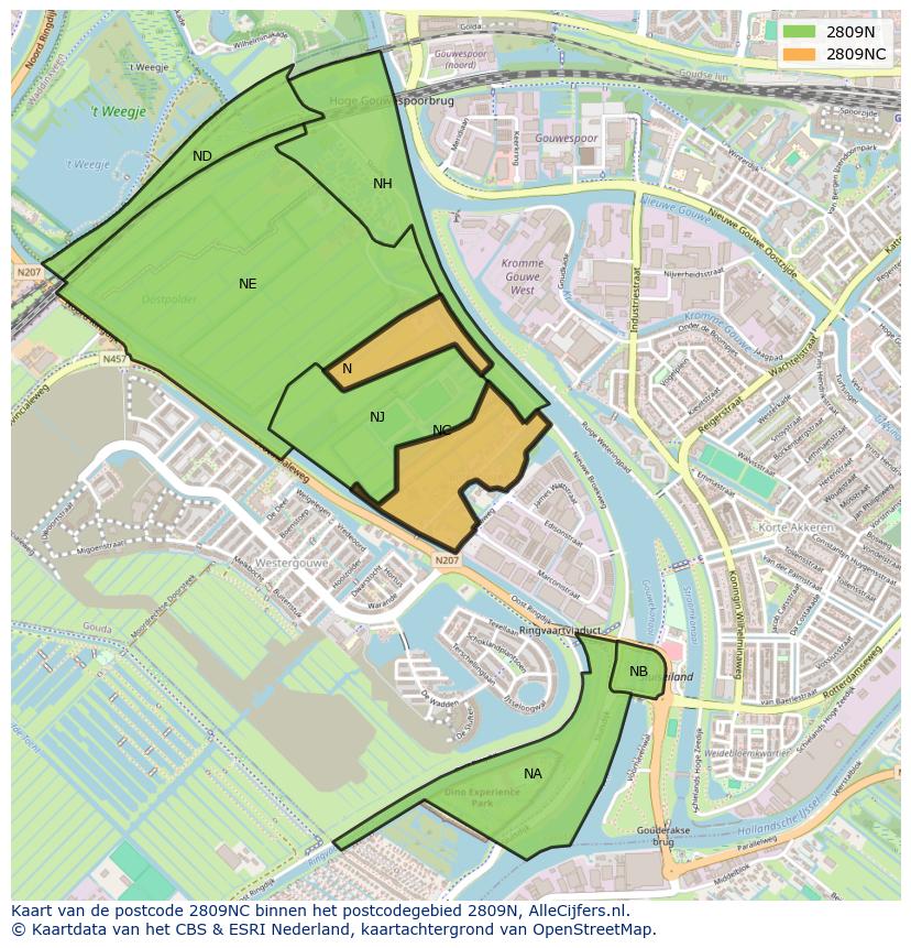 Afbeelding van het postcodegebied 2809 NC op de kaart.