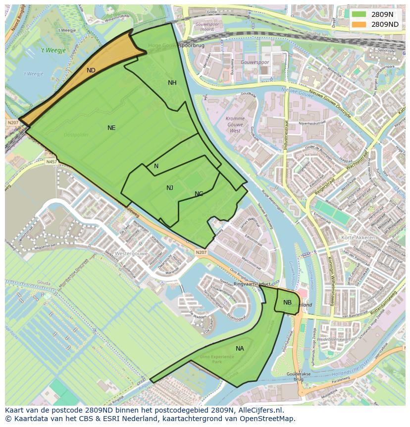 Afbeelding van het postcodegebied 2809 ND op de kaart.