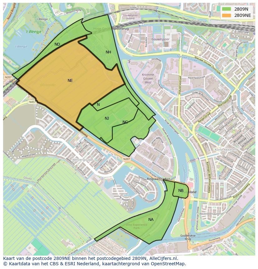 Afbeelding van het postcodegebied 2809 NE op de kaart.