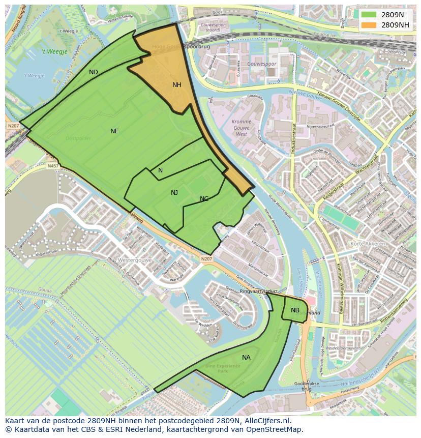 Afbeelding van het postcodegebied 2809 NH op de kaart.