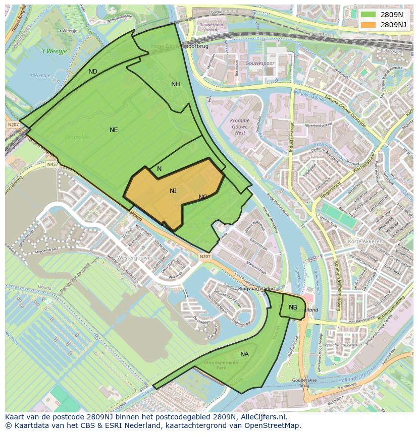 Afbeelding van het postcodegebied 2809 NJ op de kaart.