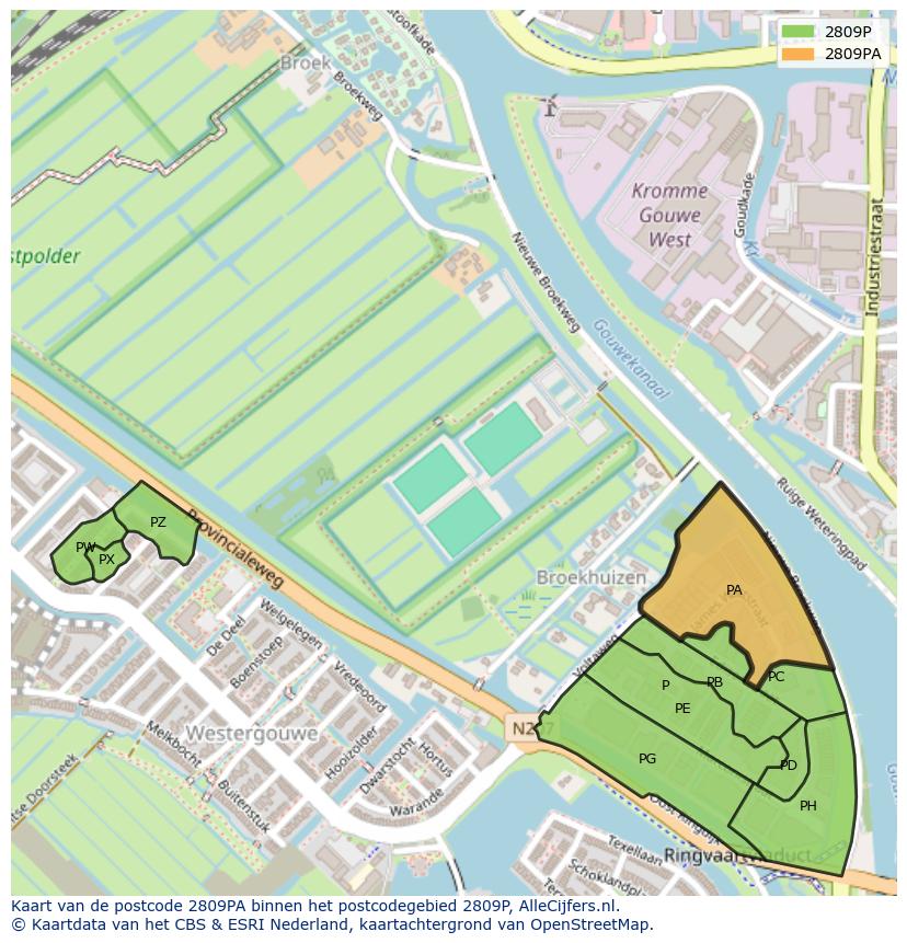 Afbeelding van het postcodegebied 2809 PA op de kaart.