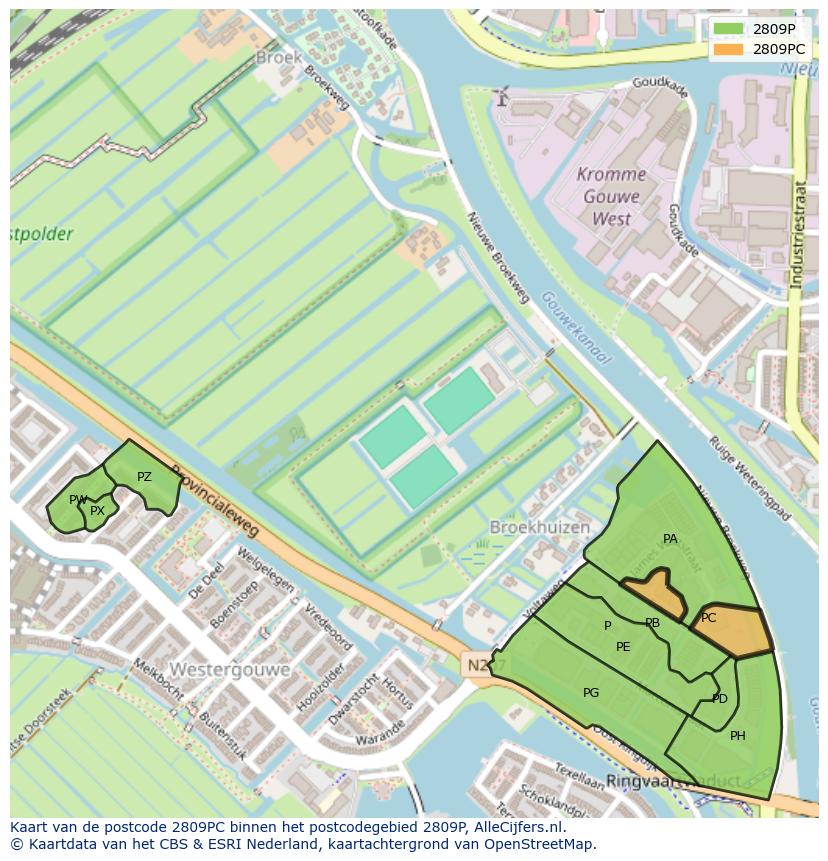 Afbeelding van het postcodegebied 2809 PC op de kaart.