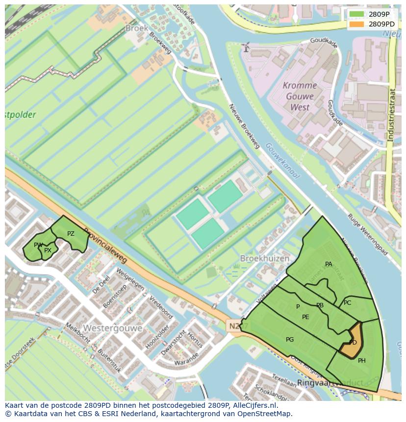 Afbeelding van het postcodegebied 2809 PD op de kaart.