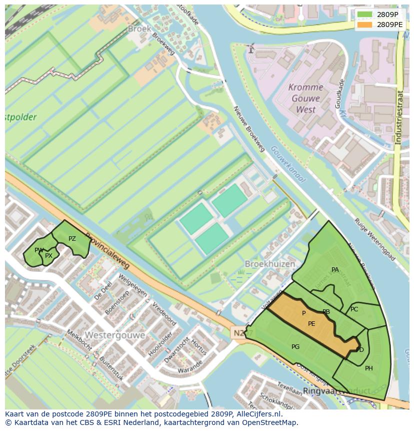 Afbeelding van het postcodegebied 2809 PE op de kaart.