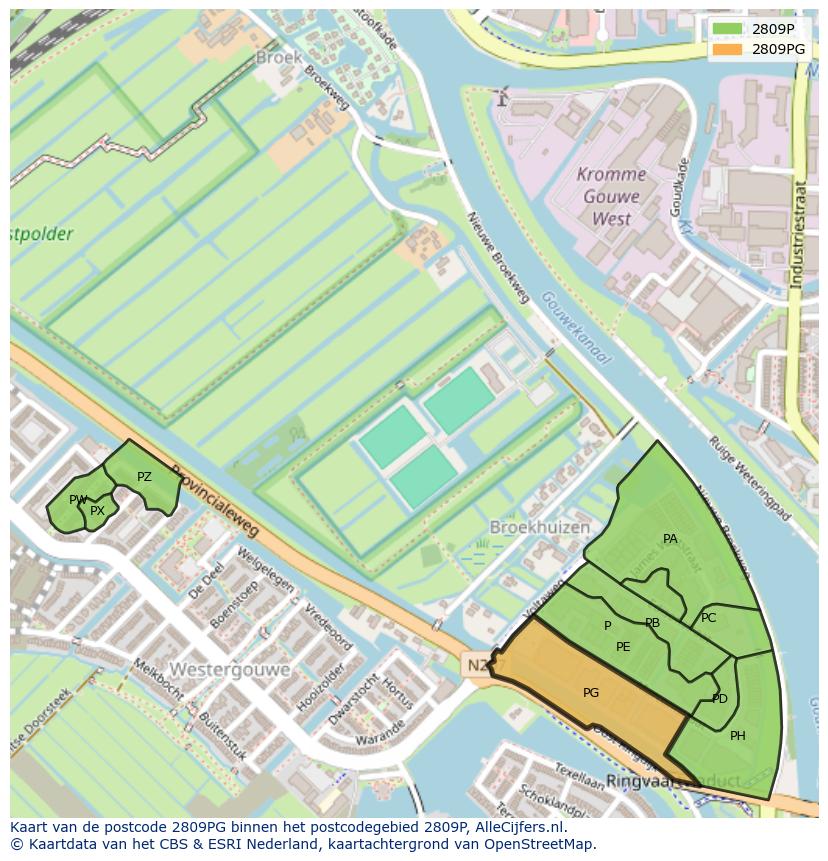Afbeelding van het postcodegebied 2809 PG op de kaart.