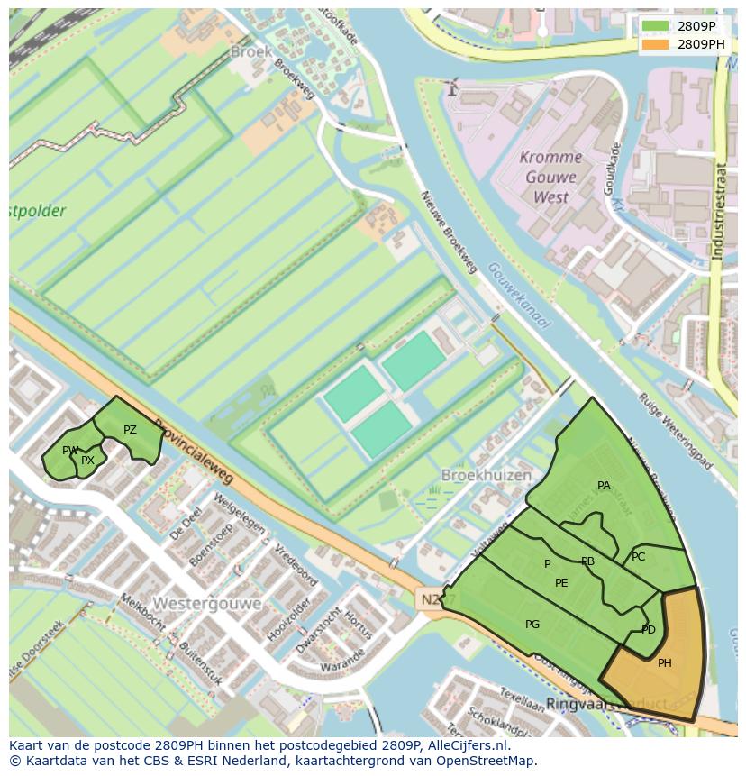 Afbeelding van het postcodegebied 2809 PH op de kaart.