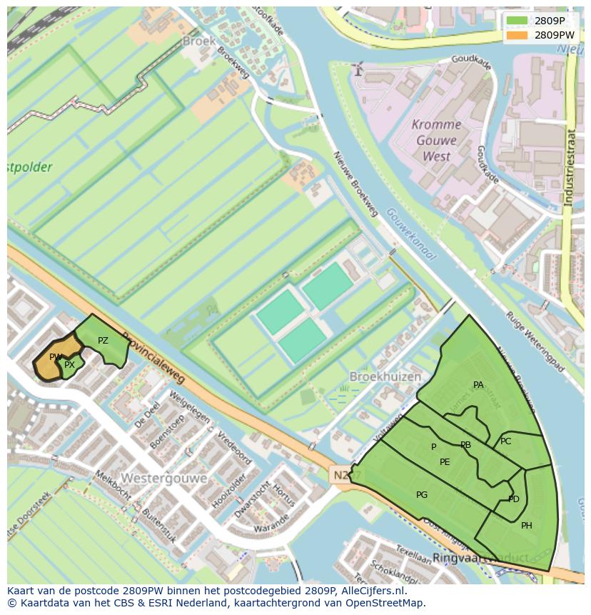Afbeelding van het postcodegebied 2809 PW op de kaart.