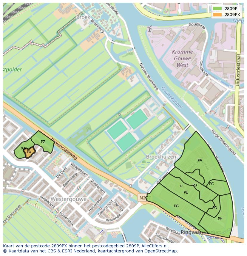 Afbeelding van het postcodegebied 2809 PX op de kaart.